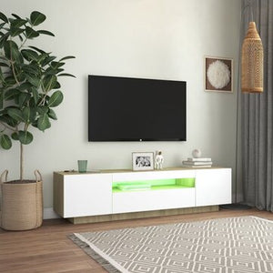 TV Cabinet with LED Lights White and Sonoma Oak 63