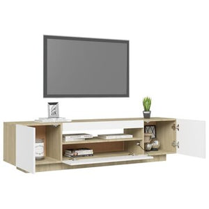 TV Cabinet with LED Lights White and Sonoma Oak 63