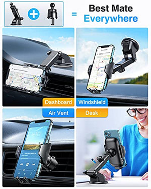 [Upgraded]VANMASS Car Phone Holder Mount, [Innovative 20X Stable Clip & Suction]Universal Cell Phone Holder Mount for Car Dashboard Windshield Air Vent Stand Compatible with All iPhone Andriod Samsung