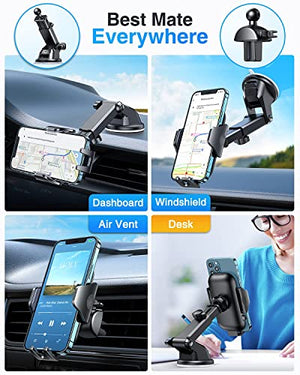 [Upgraded] VANMASS Car Phone Mount, [Strong Suction] Cell Phone Holder for Car Dashboard Windshield Air Vent, Dash Phone Stand Compatible with Universal iPhone 13 12 11 Pro XS Max 8 Samsung S21, Grey