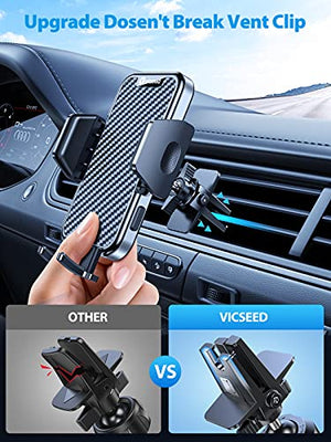 [Military Grade] VICSEED Car Phone Holder Mount, [Thick Case & Heavy Phone Friendly] 4 in 1 Phone Mount for Car Dashboard Windshield Air Vent Handsfree Cell Phone Holder Car Fits iPhone 13 All Phones