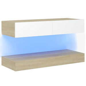 TV Cabinet with LED Lights White and Sonoma Oak 35.4