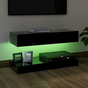 TV Cabinet with LED Lights Black 35.4