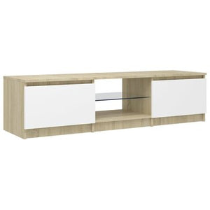 TV Cabinet with LED Lights White and Sonoma Oak 55.1