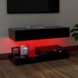 TV Cabinet with LED Lights Black 35.4