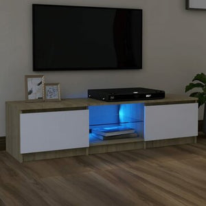 TV Cabinet with LED Lights White and Sonoma Oak 55.1